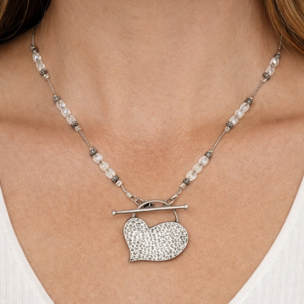 Silpada Retired Vintage N0776 Sterling Silver Hammered Heart Pendant Necklace